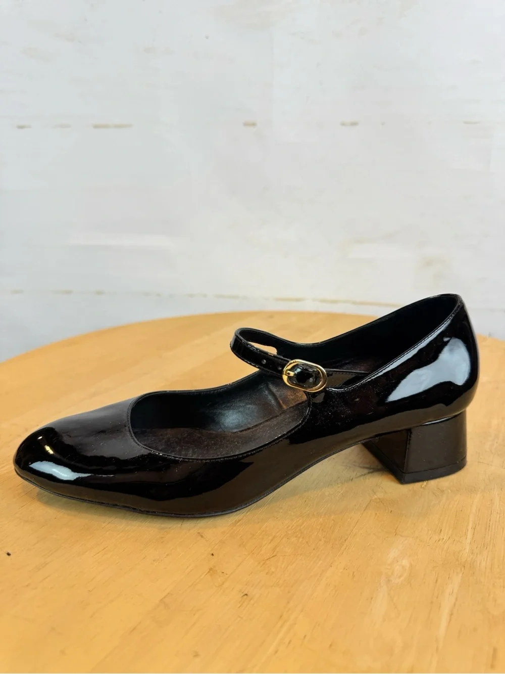 Stuart Weitzman Black Patent Leather Mary Jane Block Heel Shoe, 6.5